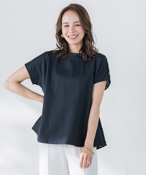 ビアッジョブルー（Viaggio blu）/バックフラワーレースカットソー≪手洗い可能≫ セール】バックフラワーレースカットソー≪手洗い可能≫（Tシャツ