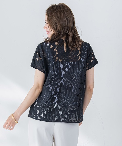 Viaggio Blu（ビアッジョブルー）の「バックフラワーレースカットソー≪手洗い可能≫（Tシャツ/カットソー・レディース・ブラック/ホワイト・M/S）」の10枚目の写真