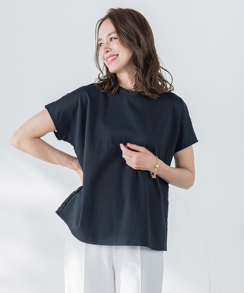 Viaggio Blu（ビアッジョブルー）の「バックフラワーレースカットソー≪手洗い可能≫（Tシャツ/カットソー・レディース・ブラック/ホワイト・M/S）」の8枚目の写真