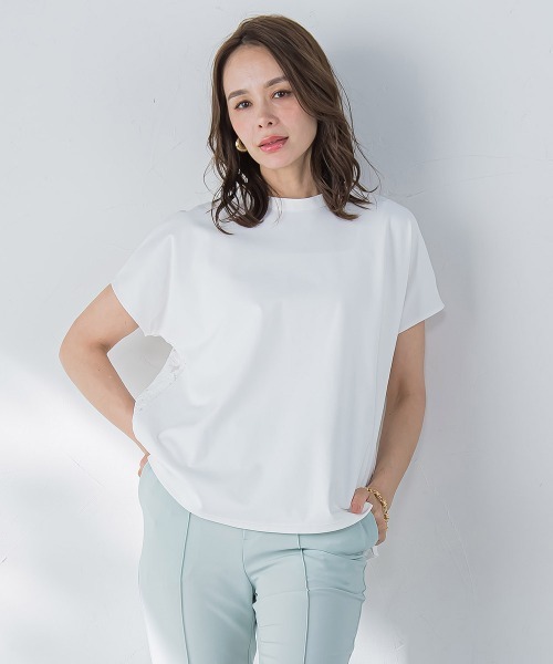 Viaggio Blu（ビアッジョブルー）の「バックフラワーレースカットソー≪手洗い可能≫（Tシャツ/カットソー・レディース・ブラック/ホワイト・M/S）」の3枚目の写真