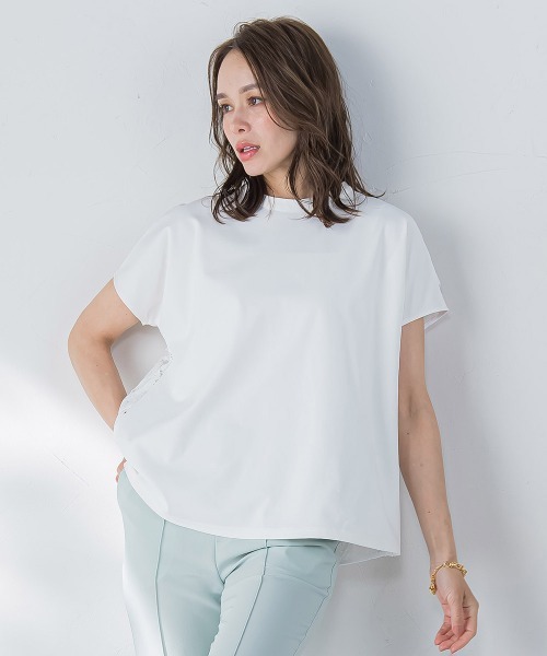 Viaggio Blu（ビアッジョブルー）の「バックフラワーレースカットソー≪手洗い可能≫（Tシャツ/カットソー・レディース・ブラック/ホワイト・M/S）」の4枚目の写真