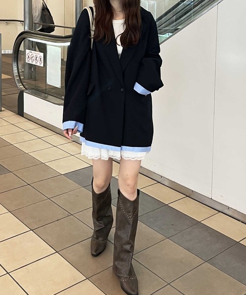 nelliy.(ネルリー)の「シャツレイヤードデザインダブルテーラードジャケット(テーラードジャケット・レディース・ブラウン/ネイビー・FREE)」の11枚目の写真