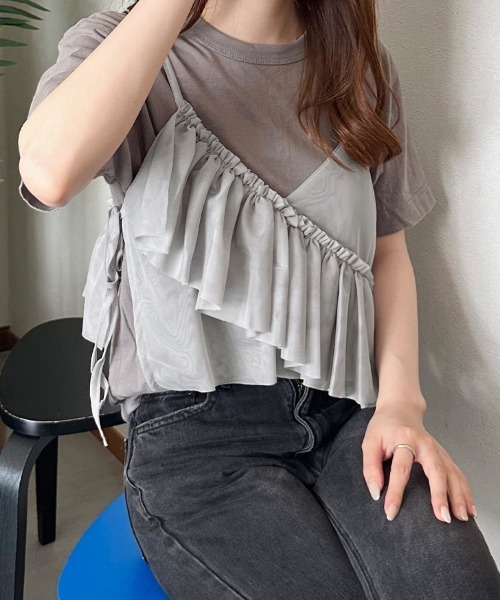 ReRe(リリ)の「フリルキャミソール(キャミソール・レディース・レッド/ブルー/グレー/アイボリー/ブラック・MEDIUM)」の15枚目の写真