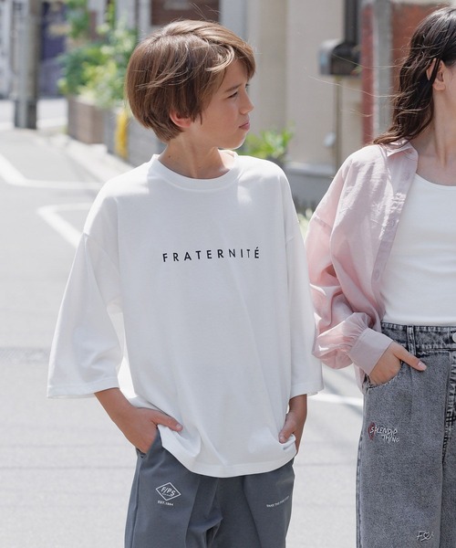 GLOBAL WORK（グローバルワーク）の「ヘビロッTEE/プリント7分袖/579695（Tシャツ/カットソー・キッズ・ライトグレー/ボルドー/オフホワイト/チャコールグレー・130cm/140cm/150cm/160cm）」の2枚目の写真