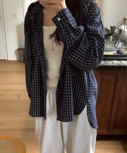 LAC-VERT(ラック・ヴェール)の「フード付きチェックシャツ(シャツ/ブラウス・レディース・ネイビー/ブルー・FREE)」の15枚目の写真