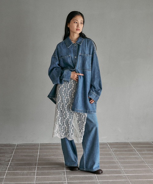 未使用 レプシィム フリンジパッチ BIGデニムシャツ ベージュ LEPSIM｜フリンジパッチ/BIGデニムシャツ | Rakuten Fashion