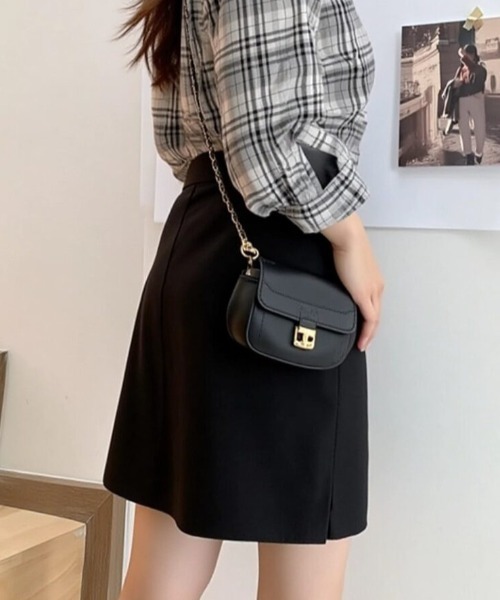 cammie(キャミー)の「スリット台形ミニスカート(スカート・レディース・ブラック/グレー・MEDIUM/LARGE)」の3枚目の写真