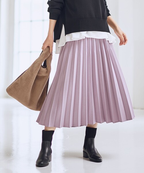 Rene ルネ　プリーツスカート　ピンクベージュ系　ウエストゴム仕様　未使用級 セール】【新色追加/ウエストゴム】ウーリッシュプリーツスカート