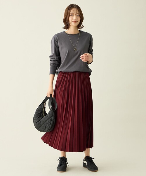 ANY(エニィ)の「【新色追加/ウエストゴム】ウーリッシュプリーツスカート(スカート・レディース・ブラック系/ダークグリーン系3/ダークブラウン系3/黄土色系/ワイン系/グレー系/ネイビー系3/アイボリー系3/ライラック系・LARGE/MEDIUM/SMALL)」の14枚目の写真