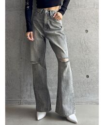 GYDA | 【TINY】ハイウエストKNEEダメージワイドデニムパンツ(デニムパンツ)