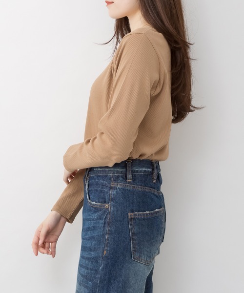RCD(アールシーディー)の「2×2リブボートネックカット(Tシャツ/カットソー・レディース・カーキ/杢グレー/オフホワイト/ブラック/ベージュ・L/M/LL/3L/4L)」の21枚目の写真