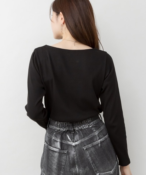 RCD(アールシーディー)の「2×2リブボートネックカット(Tシャツ/カットソー・レディース・カーキ/杢グレー/オフホワイト/ブラック/ベージュ・L/M/LL/3L/4L)」の18枚目の写真