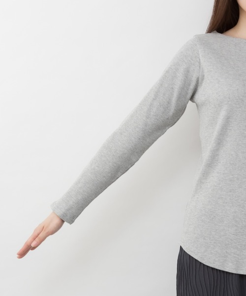 RCD(アールシーディー)の「2×2リブボートネックカット(Tシャツ/カットソー・レディース・カーキ/杢グレー/オフホワイト/ブラック/ベージュ・L/M/LL/3L/4L)」の8枚目の写真