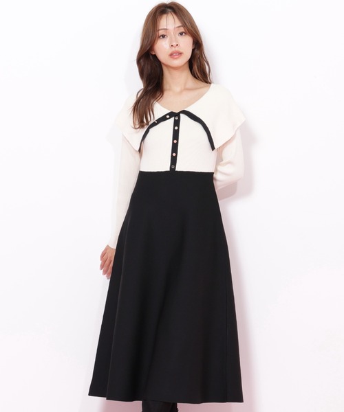 【美品・定価5.3万】Sybilla 幾何学柄ニットワンピース M 日本製 ◇ ビッグカラーニットワンピース（ワンピース）｜JILL by JILL