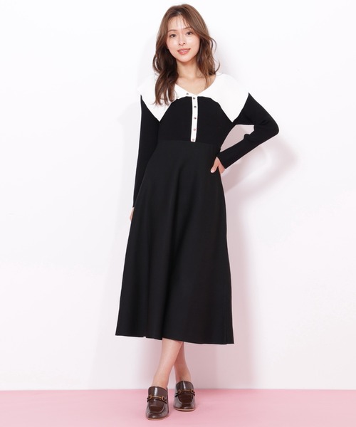 ◇ ビッグカラーニットワンピース（ワンピース）｜JILL by JILL