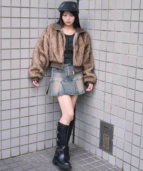 フェイクファーショートブルゾン フェイクファーショートブルゾン[品番：MKSW0061994]｜EVRIS