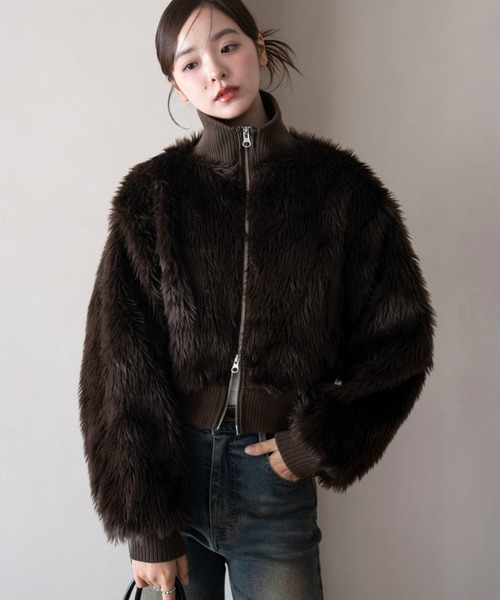 WEGO(ウィゴー)の「WEGO/Wジップ フェイクファーショートブルゾン(ブルゾン・レディース・アイボリー/ブラウン系その他/グレー系その他/ブラック/ダークブラウン・FREE)」の4枚目の写真