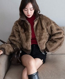WEGO/Wジップ フェイクファーショートブルゾン