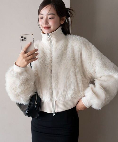 WEGO(ウィゴー)の「WEGO/Wジップ フェイクファーショートブルゾン(ブルゾン・レディース・アイボリー/ブラウン系その他/グレー系その他/ブラック/ダークブラウン・FREE)」の2枚目の写真