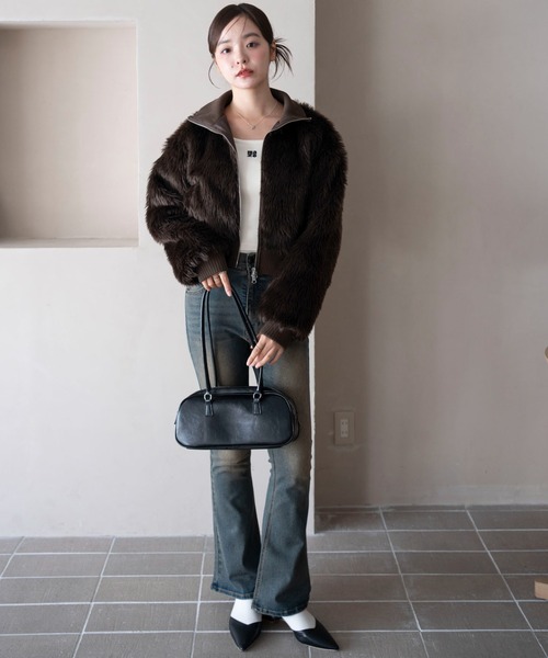 WEGO(ウィゴー)の「WEGO/Wジップ フェイクファーショートブルゾン(ブルゾン・レディース・アイボリー/ブラウン系その他/グレー系その他/ブラック/ダークブラウン・FREE)」の20枚目の写真