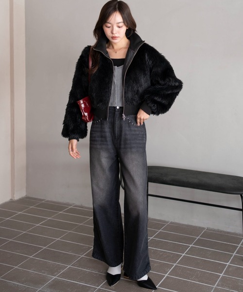 WEGO(ウィゴー)の「WEGO/Wジップ フェイクファーショートブルゾン(ブルゾン・レディース・アイボリー/ブラウン系その他/グレー系その他/ブラック/ダークブラウン・FREE)」の18枚目の写真