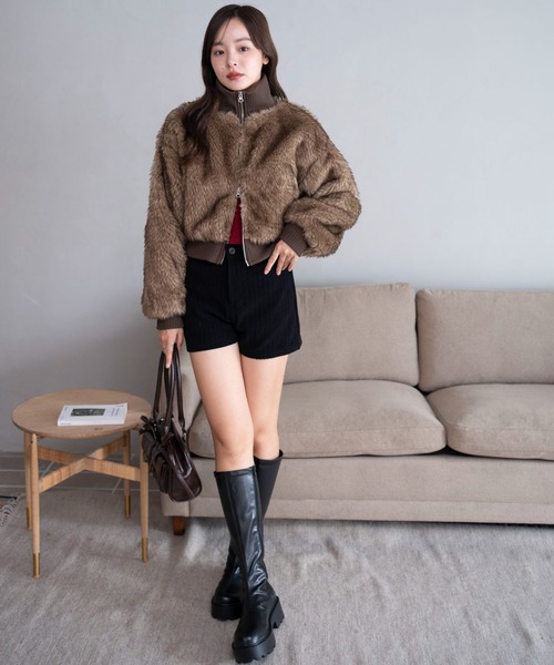 WEGO(ウィゴー)の「WEGO/Wジップ フェイクファーショートブルゾン(ブルゾン・レディース・アイボリー/ブラウン系その他/グレー系その他/ブラック/ダークブラウン・FREE)」の21枚目の写真