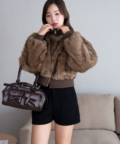 WEGO(ウィゴー)の「WEGO/Wジップ フェイクファーショートブルゾン(ブルゾン・レディース・アイボリー/ブラウン系その他/グレー系その他/ブラック/ダークブラウン・FREE)」の22枚目の写真