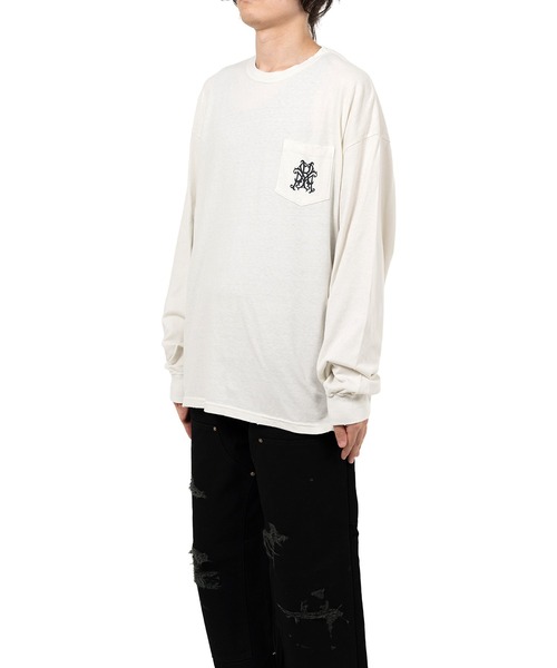 KAMIYA（カミヤ）の「"Messenger Bird" Distressed Pocket L/S T-shirt（Tシャツ/カットソー・メンズ・ホワイト/オレンジ・S/L/M）」の3枚目の写真