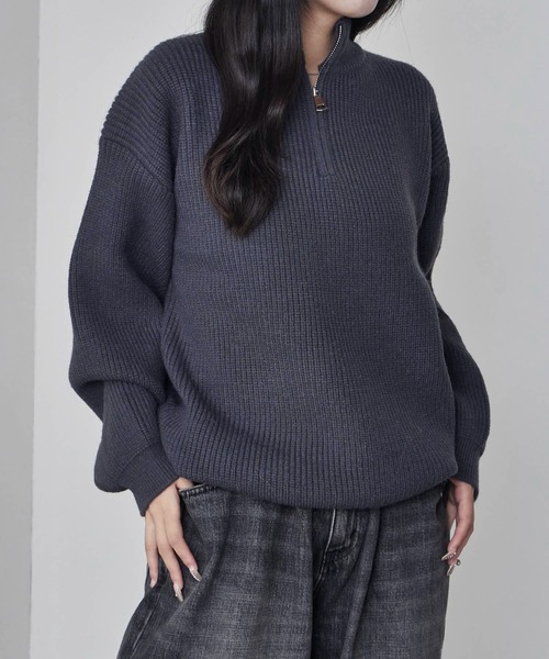 Theater code（シアターコード）の「Half-zip knit/ハーフジップニット（ニット/セーター・レディース・チャコール/ホワイト/ブラック/グレー・M/L）」の4枚目の写真