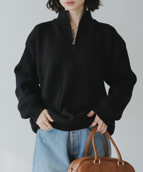 Theater code（シアターコード）の「Half-zip knit/ハーフジップニット（ニット/セーター・レディース・チャコール/ホワイト/ブラック/グレー・M/L）」の2枚目の写真