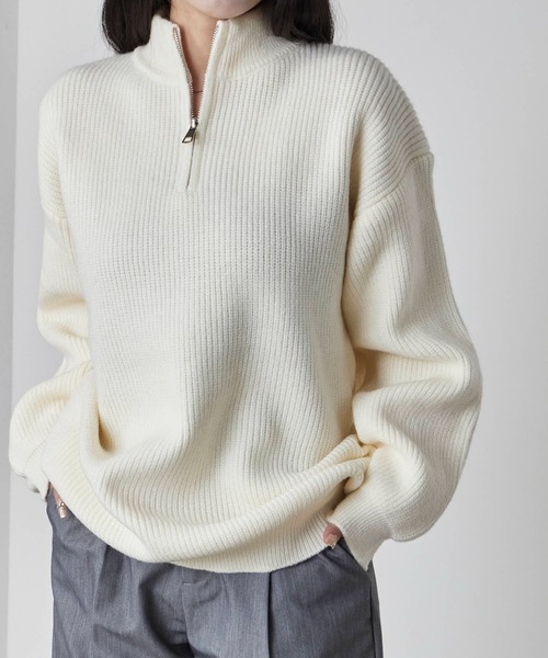 Theater code（シアターコード）の「Half-zip knit/ハーフジップニット（ニット/セーター・レディース・チャコール/ホワイト/ブラック/グレー・M/L）」の13枚目の写真