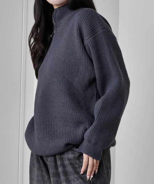 Theater code（シアターコード）の「Half-zip knit/ハーフジップニット（ニット/セーター・レディース・チャコール/ホワイト/ブラック/グレー・M/L）」の5枚目の写真