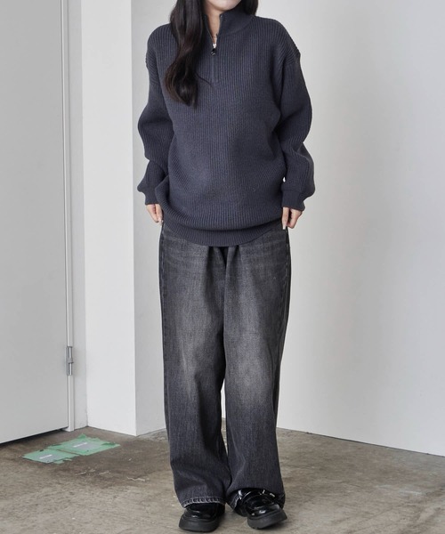 Theater code（シアターコード）の「Half-zip knit/ハーフジップニット（ニット/セーター・レディース・チャコール/ホワイト/ブラック/グレー・M/L）」の7枚目の写真