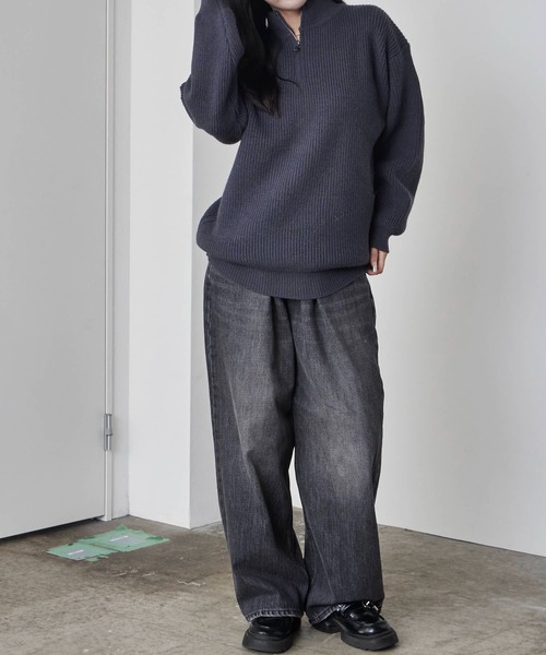 Theater code（シアターコード）の「Half-zip knit/ハーフジップニット（ニット/セーター・レディース・チャコール/ホワイト/ブラック/グレー・M/L）」の8枚目の写真