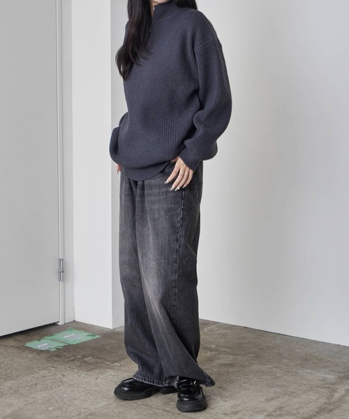Theater code（シアターコード）の「Half-zip knit/ハーフジップニット（ニット/セーター・レディース・チャコール/ホワイト/ブラック/グレー・M/L）」の9枚目の写真