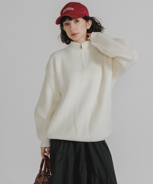 Theater code（シアターコード）の「Half-zip knit/ハーフジップニット（ニット/セーター・レディース・チャコール/ホワイト/ブラック/グレー・M/L）」の18枚目の写真