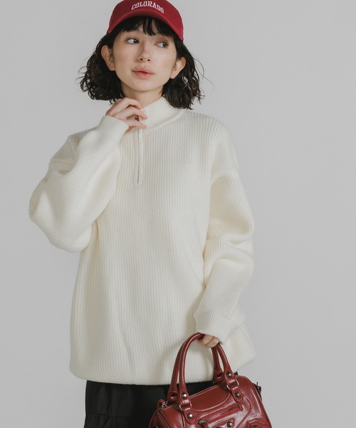 Theater code（シアターコード）の「Half-zip knit/ハーフジップニット（ニット/セーター・レディース・チャコール/ホワイト/ブラック/グレー・M/L）」の17枚目の写真