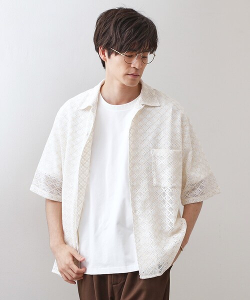 THE SHOP TK (ザ ショップ ティーケー )の「クラフトレース半袖シャツ 【洗濯機OK】(シャツ/ブラウス・メンズ・ブラック/オフホワイト・04/03/02)」の1枚目の写真
