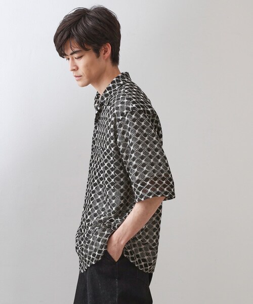 THE SHOP TK (ザ ショップ ティーケー )の「クラフトレース半袖シャツ 【洗濯機OK】(シャツ/ブラウス・メンズ・ブラック/オフホワイト・04/03/02)」の7枚目の写真