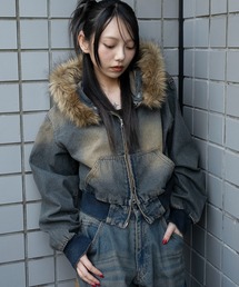 WEGO | WEGO/【25年秋冬新作】ファーフードデニムショートブルゾン(ブルゾン)