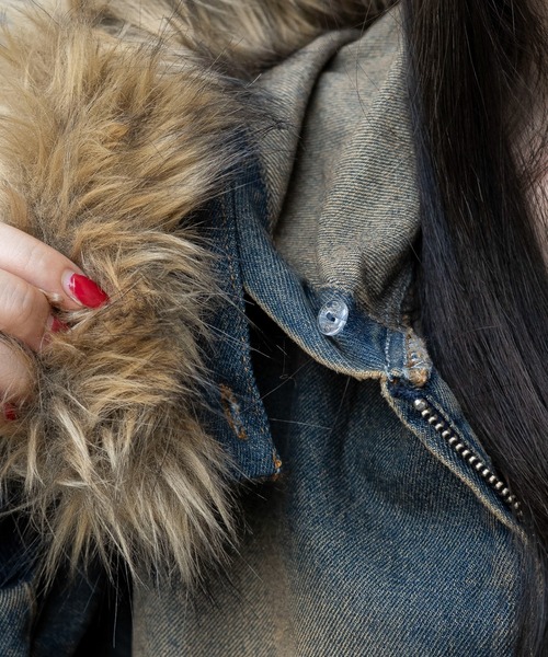 WEGO（ウィゴー）の「WEGO/【25年秋冬新作】ファーフードデニムショートブルゾン（ブルゾン・レディース・ブラック系2/コバルトブルー・FREE）」の6枚目の写真