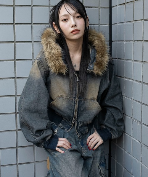 WEGO（ウィゴー）の「WEGO/【25年秋冬新作】ファーフードデニムショートブルゾン（ブルゾン・レディース・ブラック系2/コバルトブルー・FREE）」の14枚目の写真