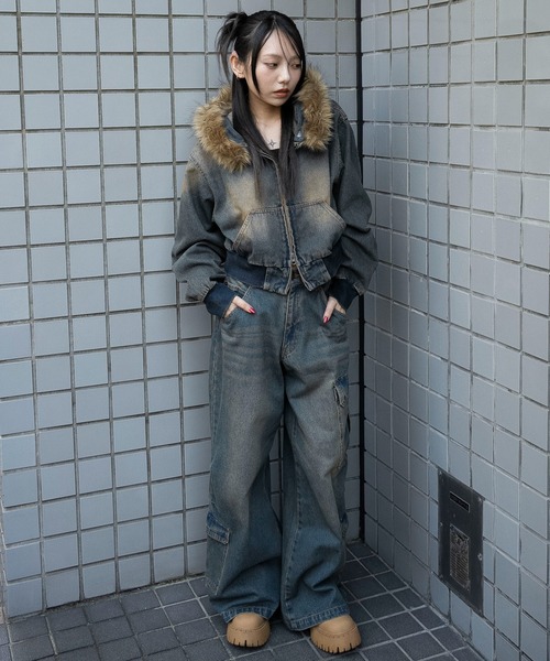 WEGO（ウィゴー）の「WEGO/【25年秋冬新作】ファーフードデニムショートブルゾン（ブルゾン・レディース・ブラック系2/コバルトブルー・FREE）」の18枚目の写真