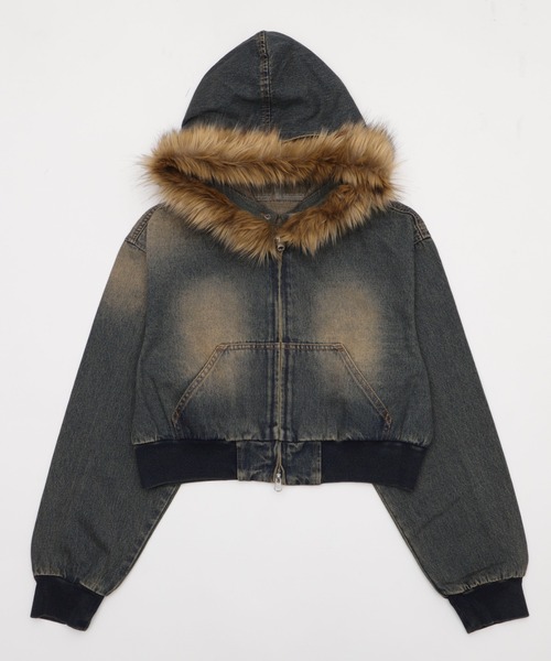 WEGO（ウィゴー）の「WEGO/【25年秋冬新作】ファーフードデニムショートブルゾン（ブルゾン・レディース・ブラック系2/コバルトブルー・FREE）」の19枚目の写真