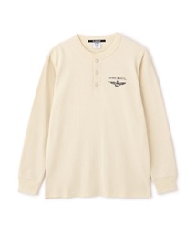 《直営店限定》HONEYCOMB WAFFLE HENLEY NECK NAVAL T-SHIRT / ハニカムワッフル ヘンリーネック ナバル長袖Tシャツ / AVIREX / アヴィレックス