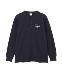 《直営店限定》HONEYCOMB WAFFLE HENLEY NECK NAVAL T-SHIRT / ハニカムワッフル ヘンリーネック ナバル長袖Tシャツ / AVIREX / アヴィレックス
