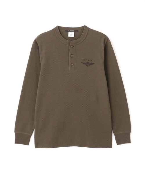 AVIREX(アヴィレックス)の「《直営店限定》HONEYCOMB WAFFLE HENLEY NECK NAVAL T-SHIRT / ハニカムワッフル ヘンリーネック ナバル長袖Tシャツ / AVIREX / アヴィレックス(Tシャツ/カットソー・メンズ・ナチュラル/ネイビー/チャコール・MEDIUM/XX-LARGE/X-LARGE/LARGE)」の2枚目の写真