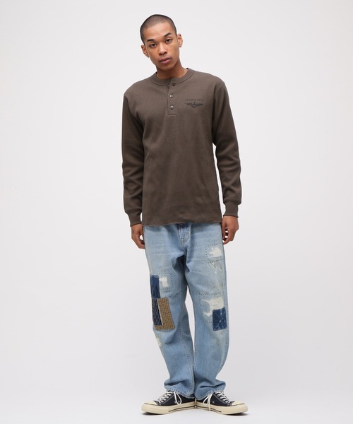 直営店限定》HONEYCOMB WAFFLE HENRY NECK NAVAL T-SHIRT / ハニカム