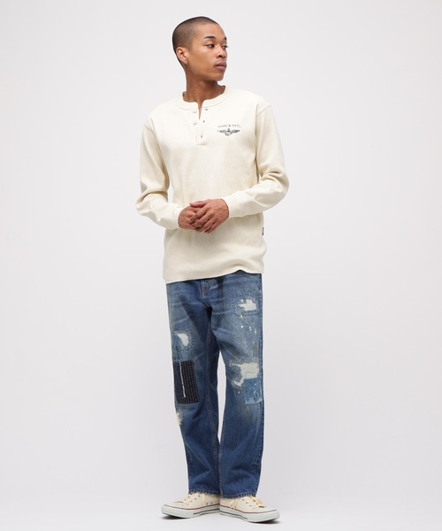 直営店限定》HONEYCOMB WAFFLE HENRY NECK NAVAL T-SHIRT / ハニカム