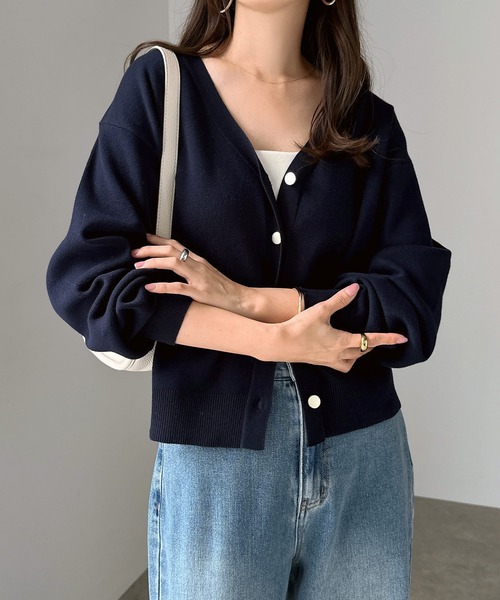 めろ出品 金ボタンVネックニットカーディガン（カーディガン/ボレロ